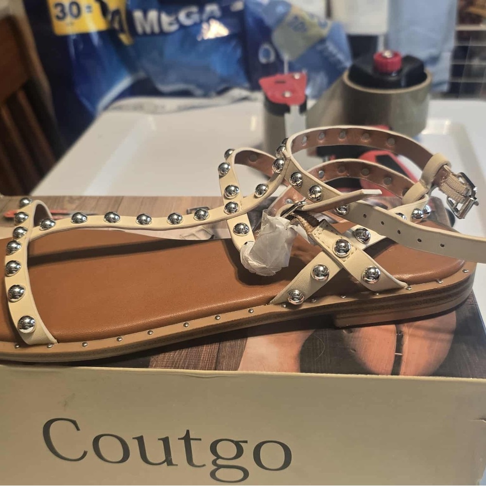 Studded Cream Sandals - Picture 6 of 10